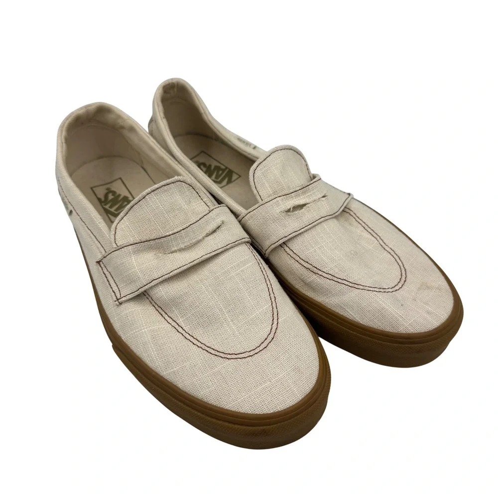 Vans Style 53 Loafer Mens 9.5 Cream Canvas Penny Slip On Gum Sole Shoes